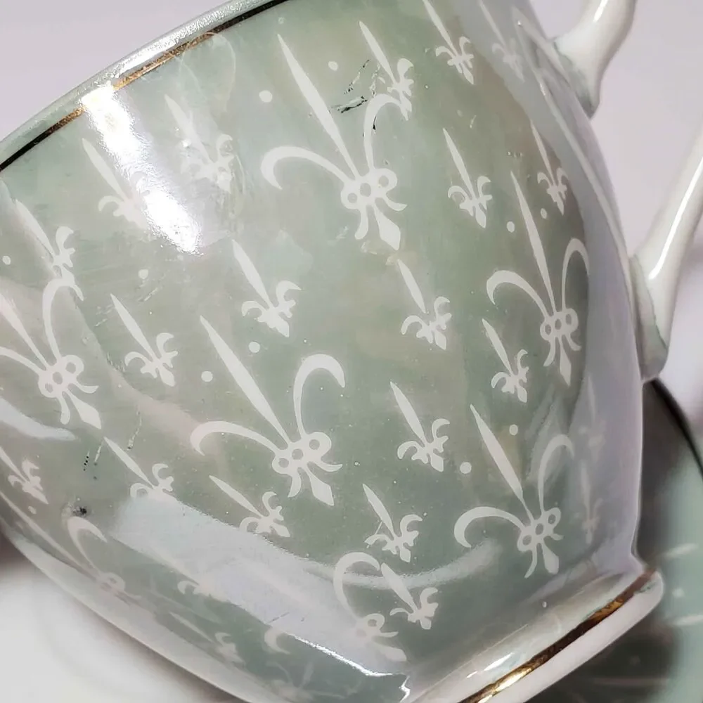 Fleur De Lis Teacup and Saucer Floral Vintage
